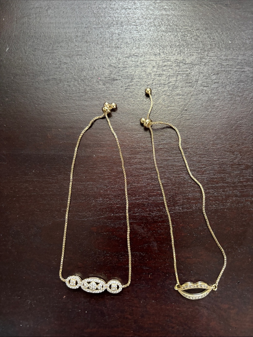 Pretty Bird jewelry Gold over brass Adjustable Link & Lip Pendant Bracelet Set